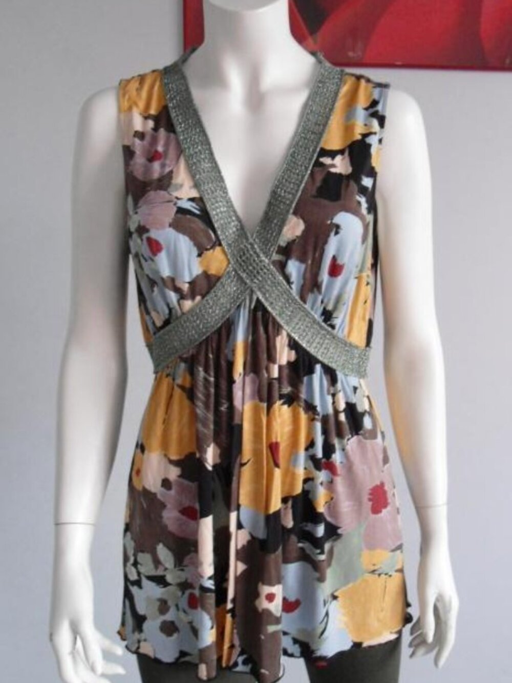 NWT M Missoni Italy Floral Viscose Jersey Tunic Mini Dress Metallic Lace US 10